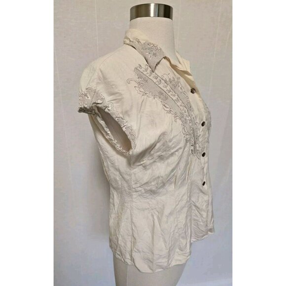 1940s ? Vintage Womens Ivory Blouse Button Up Shirt - Picture 2 of 10